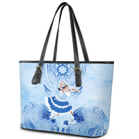 Cook Islands Women's Day Leather Tote Bag With Polynesian Pattern LT05 - Polynesian Pride
