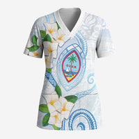 Guam Chamorro Scrub Top Guasali Flowers Curves Style LT05 Adult Blue - Polynesian Pride