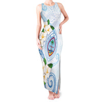 Guam Chamorro Tank Maxi Dress Guasali Flowers Curves Style LT05 Women Blue - Polynesian Pride