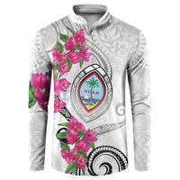 Guam Chamorro Button Sweatshirt Curves Polynesian Tattoo Mix Bougainvillea
