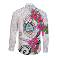 Guam Chamorro Long Sleeve Button Shirt Curves Polynesian Tattoo Mix Bougainvillea