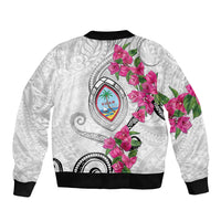 Guam Chamorro Sleeve Zip Bomber Jacket Curves Polynesian Tattoo Mix Bougainvillea