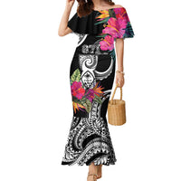 Hafa Adai Guam Family Matching Mermaid Dress and Hawaiian Shirt Polynesian Tattoo Tropical Flowers