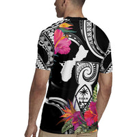Hafa Adai Guam Rugby Jersey Polynesian Tattoo Tropical Flowers