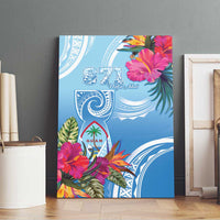 Hafa Adai Guam Canvas Wall Art Tropical Flowers Blue Gradient