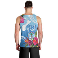 Hafa Adai Guam Men Tank Top Tropical Flowers Blue Gradient