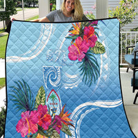Hafa Adai Guam Quilt Tropical Flowers Blue Gradient