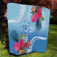 Hafa Adai Guam Quilt Tropical Flowers Blue Gradient