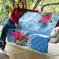 Hafa Adai Guam Quilt Tropical Flowers Blue Gradient