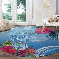 Hafa Adai Guam Round Carpet Tropical Flowers Blue Gradient