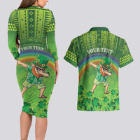 Personalised Hawaii Saint Patrick's Day Couples Matching Long Sleeve Bodycon Dress and Hawaiian Shirt Let's Get Fit Shaced LT05 - Polynesian Pride