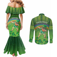 Personalised Hawaii Saint Patrick's Day Couples Matching Mermaid Dress and Long Sleeve Button Shirt Let's Get Fit Shaced LT05 - Polynesian Pride
