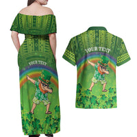 Personalised Hawaii Saint Patrick's Day Couples Matching Off Shoulder Maxi Dress and Hawaiian Shirt Let's Get Fit Shaced LT05 - Polynesian Pride