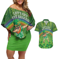 Personalised Hawaii Saint Patrick's Day Couples Matching Off Shoulder Short Dress and Hawaiian Shirt Let's Get Fit Shaced LT05 Green - Polynesian Pride