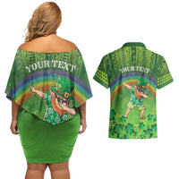 Personalised Hawaii Saint Patrick's Day Couples Matching Off Shoulder Short Dress and Hawaiian Shirt Let's Get Fit Shaced LT05 - Polynesian Pride