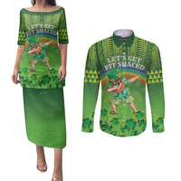 Personalised Hawaii Saint Patrick's Day Couples Matching Puletasi and Long Sleeve Button Shirt Let's Get Fit Shaced LT05 Green - Polynesian Pride