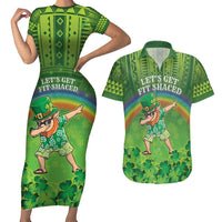 Personalised Hawaii Saint Patrick's Day Couples Matching Short Sleeve Bodycon Dress and Hawaiian Shirt Let's Get Fit Shaced LT05 Green - Polynesian Pride
