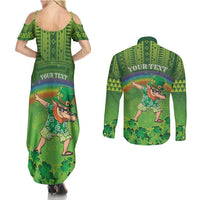 Personalised Hawaii Saint Patrick's Day Couples Matching Summer Maxi Dress and Long Sleeve Button Shirt Let's Get Fit Shaced LT05 - Polynesian Pride