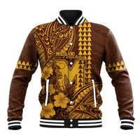 Personalised Hawaii Mililani High School Baseball Jacket Tribal Tattoo With Hibiscus Flowers LT05 Unisex Brown - Polynesian Pride