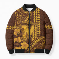 Personalised Hawaii Mililani High School Bomber Puffer Jacket Tribal Tattoo With Hibiscus Flowers LT05 Unisex Brown - Polynesian Pride