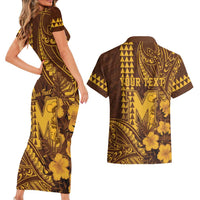 Personalised Hawaii Mililani High School Couples Matching Short Sleeve Bodycon Dress and Hawaiian Shirt Tribal Tattoo With Hibiscus Flowers
