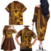 Personalised Hawaii Mililani High School Family Matching Off The Shoulder Long Sleeve Dress and Hawaiian Shirt Tribal Tattoo With Hibiscus Flowers