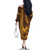 Personalised Hawaii Mililani High School Family Matching Off The Shoulder Long Sleeve Dress and Hawaiian Shirt Tribal Tattoo With Hibiscus Flowers