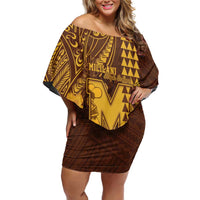 Personalised Hawaii Mililani High School Family Matching Off Shoulder Short Dress and Hawaiian Shirt Tribal Tattoo With Hibiscus Flowers