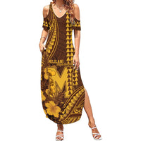 Personalised Hawaii Mililani High School Family Matching Summer Maxi Dress and Hawaiian Shirt Tribal Tattoo With Hibiscus Flowers