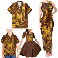 Personalised Hawaii Mililani High School Family Matching Tank Maxi Dress and Hawaiian Shirt Tribal Tattoo With Hibiscus Flowers