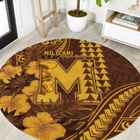 Hawaii Mililani High School Round Carpet Tribal Tattoo With Hibiscus Flowers LT05 Brown - Polynesian Pride