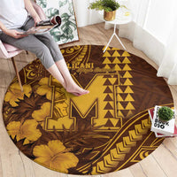 Hawaii Mililani High School Round Carpet Tribal Tattoo With Hibiscus Flowers LT05 - Polynesian Pride