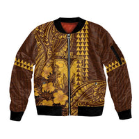 Personalised Hawaii Mililani High School Sleeve Zip Bomber Jacket Tribal Tattoo With Hibiscus Flowers LT05 Unisex Brown - Polynesian Pride
