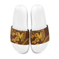 Hawaii Mililani High School Slide Sandals Tribal Tattoo With Hibiscus Flowers LT05 Brown - Polynesian Pride