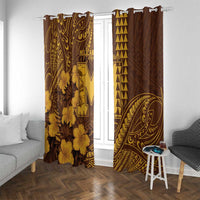 Hawaii Mililani High School Window Curtain Tribal Tattoo With Hibiscus Flowers LT05 With Grommets Brown - Polynesian Pride