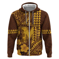 Personalised Hawaii Mililani High School Zip Hoodie Tribal Tattoo With Hibiscus Flowers LT05 Zip Hoodie Brown - Polynesian Pride