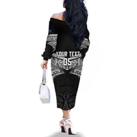 Custom New Zealand Cricket Family Matching Off The Shoulder Long Sleeve Dress and Hawaiian Shirt Go Champions World Cup 2024 With Maori Pattern
