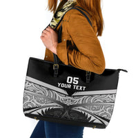 Custom New Zealand Cricket Leather Tote Bag Go Champions World Cup 2024 With Maori Pattern LT05 Black - Polynesian Pride