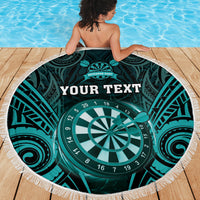 Personalised New Zealand Darts Beach Blanket Turquoise Dart Board Maori Pattern LT05 - Polynesian Pride