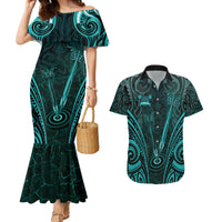 Personalised New Zealand Darts Couples Matching Mermaid Dress and Hawaiian Shirt Turquoise Dart Board Maori Pattern LT05 Turquoise - Polynesian Pride