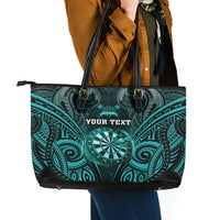 Personalised New Zealand Darts Leather Tote Bag Turquoise Dart Board Maori Pattern LT05 - Polynesian Pride