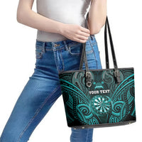 Personalised New Zealand Darts Leather Tote Bag Turquoise Dart Board Maori Pattern LT05 - Polynesian Pride