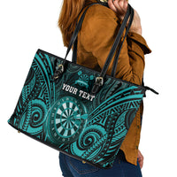 Personalised New Zealand Darts Leather Tote Bag Turquoise Dart Board Maori Pattern LT05 - Polynesian Pride