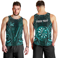 Personalised New Zealand Darts Men Tank Top Turquoise Dart Board Maori Pattern LT05 - Polynesian Pride