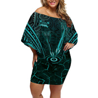 Personalised New Zealand Darts Off Shoulder Short Dress Turquoise Dart Board Maori Pattern LT05 Women Turquoise - Polynesian Pride