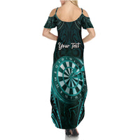 Personalised New Zealand Darts Summer Maxi Dress Turquoise Dart Board Maori Pattern LT05 - Polynesian Pride