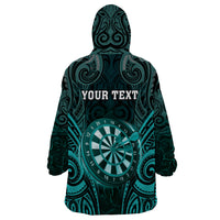 Personalised New Zealand Darts Wearable Blanket Hoodie Turquoise Dart Board Maori Pattern LT05 - Polynesian Pride