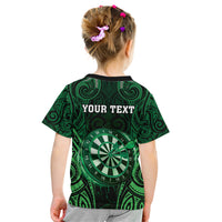 Personalised New Zealand Darts Kid T Shirt Green Dart Board Maori Pattern LT05 - Polynesian Pride