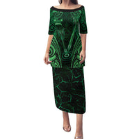 Personalised New Zealand Darts Puletasi Green Dart Board Maori Pattern LT05 Long Dress Green - Polynesian Pride