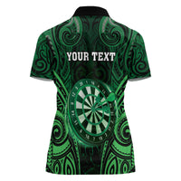 Personalised New Zealand Darts Women Polo Shirt Green Dart Board Maori Pattern